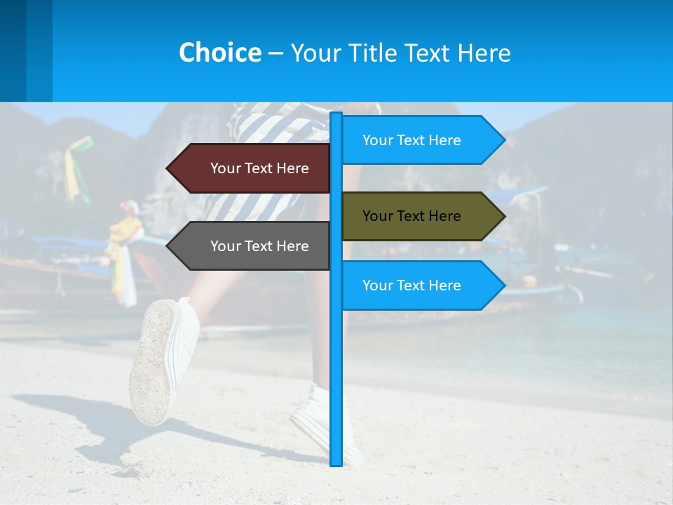 A Woman Walking On A Beach With Boats In The Background PowerPoint Template