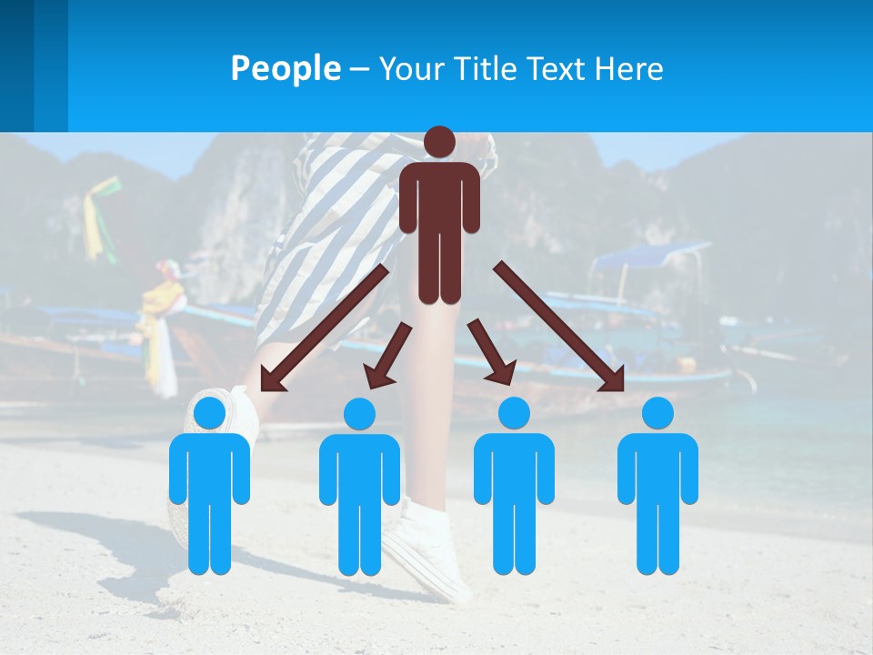 A Woman Walking On A Beach With Boats In The Background PowerPoint Template