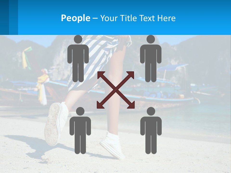 A Woman Walking On A Beach With Boats In The Background PowerPoint Template