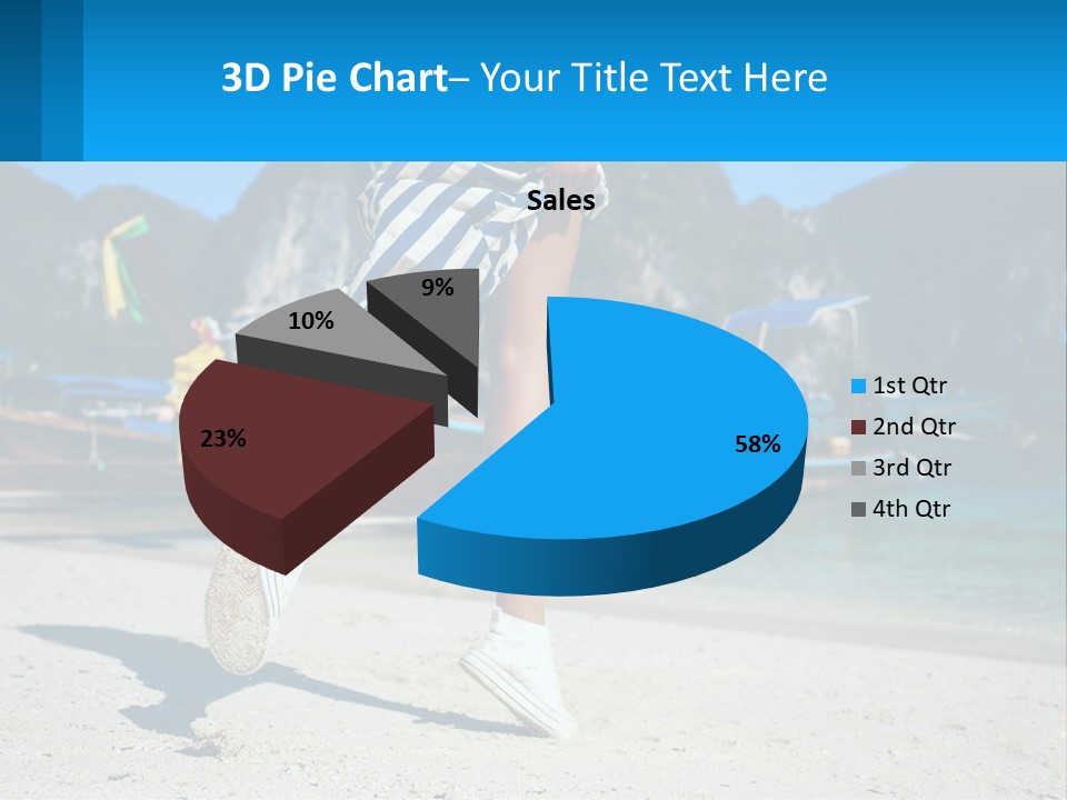 A Woman Walking On A Beach With Boats In The Background PowerPoint Template