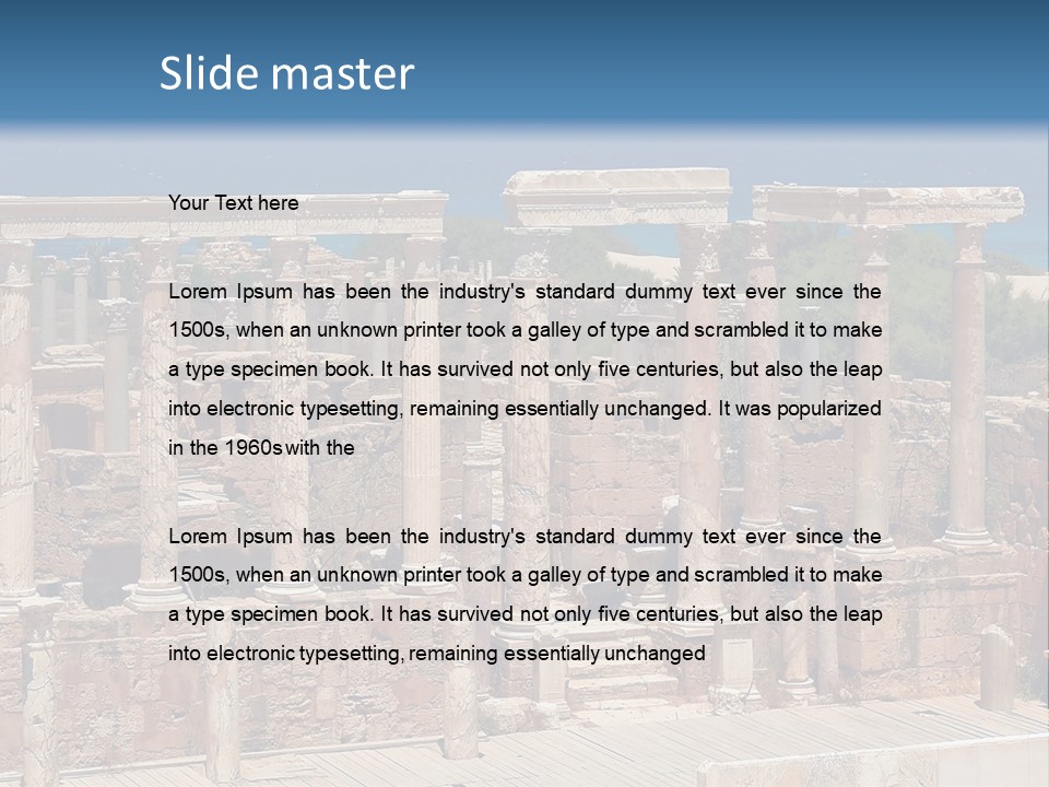 A Large Group Of Ruins In Front Of A Body Of Water PowerPoint Template