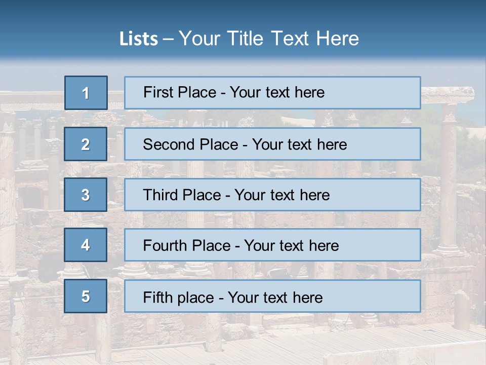 A Large Group Of Ruins In Front Of A Body Of Water PowerPoint Template