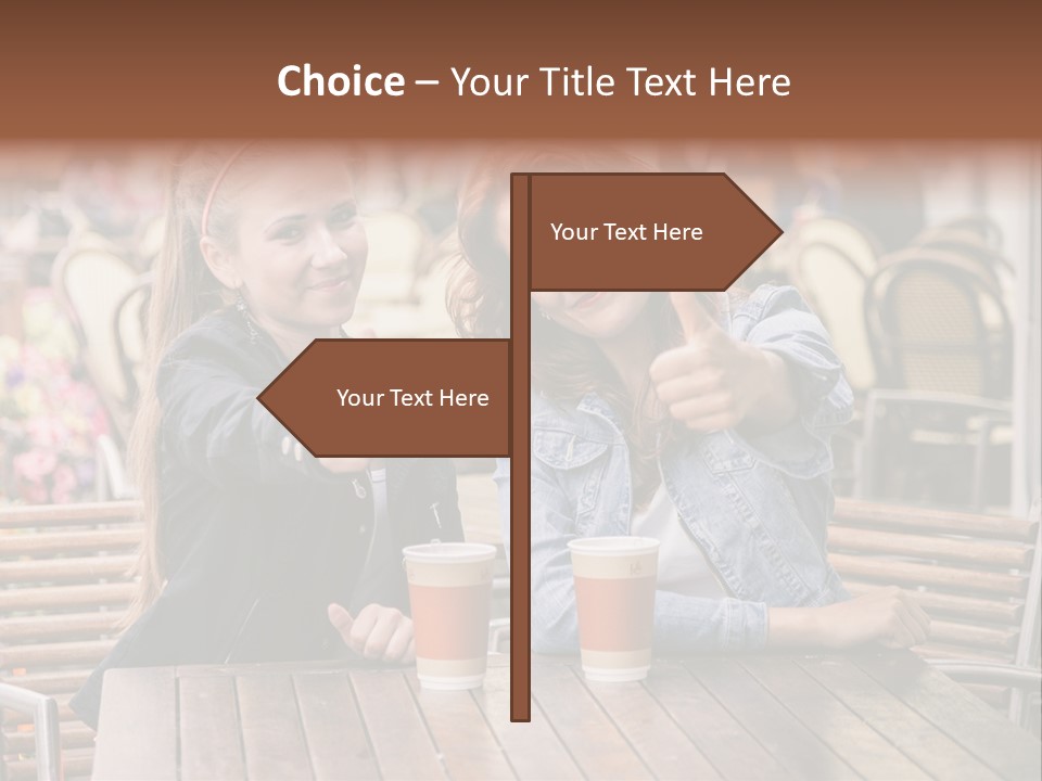 Two Girls Giving Thumbs Up At A Table PowerPoint Template