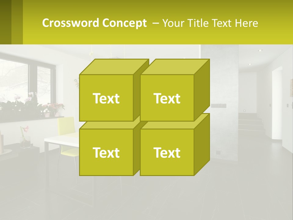 A White Table With Yellow Chairs In A Room PowerPoint Template