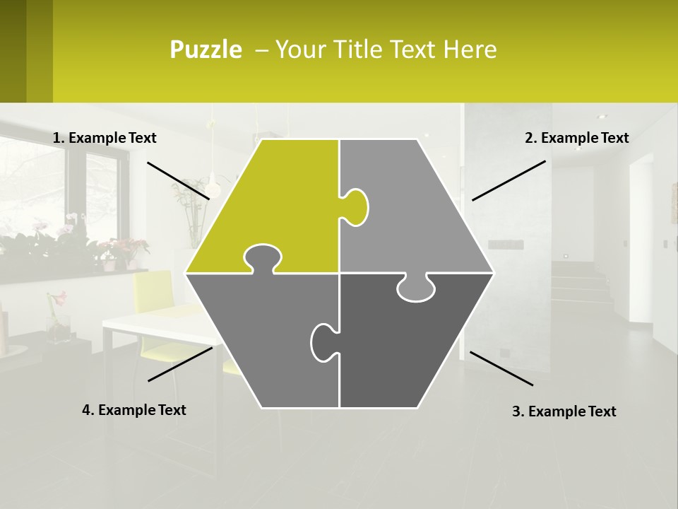 A White Table With Yellow Chairs In A Room PowerPoint Template