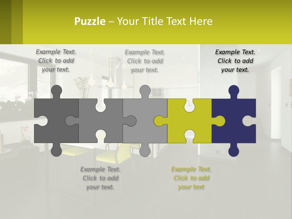 A White Table With Yellow Chairs In A Room PowerPoint Template