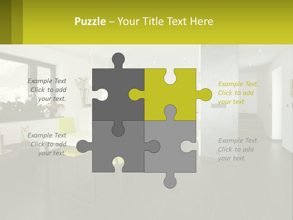 A White Table With Yellow Chairs In A Room PowerPoint Template