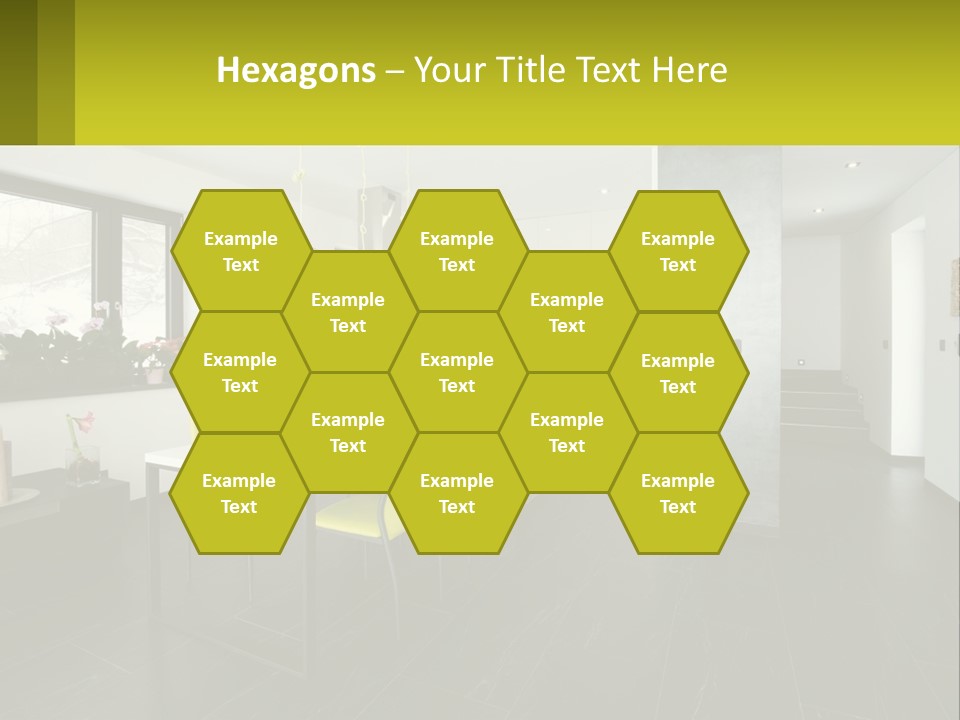 A White Table With Yellow Chairs In A Room PowerPoint Template