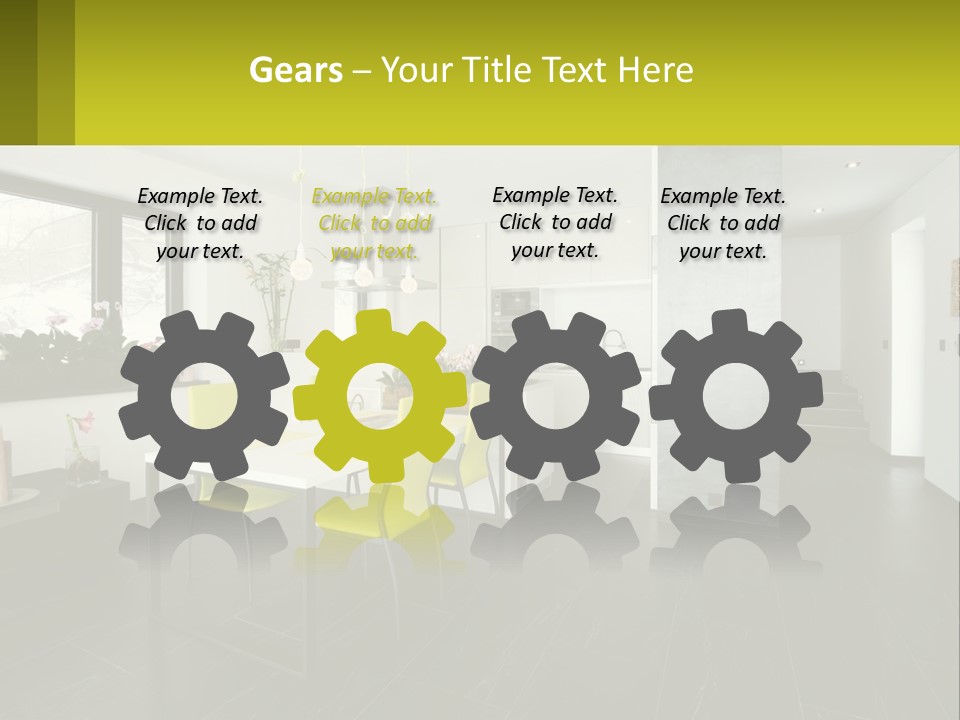 A White Table With Yellow Chairs In A Room PowerPoint Template