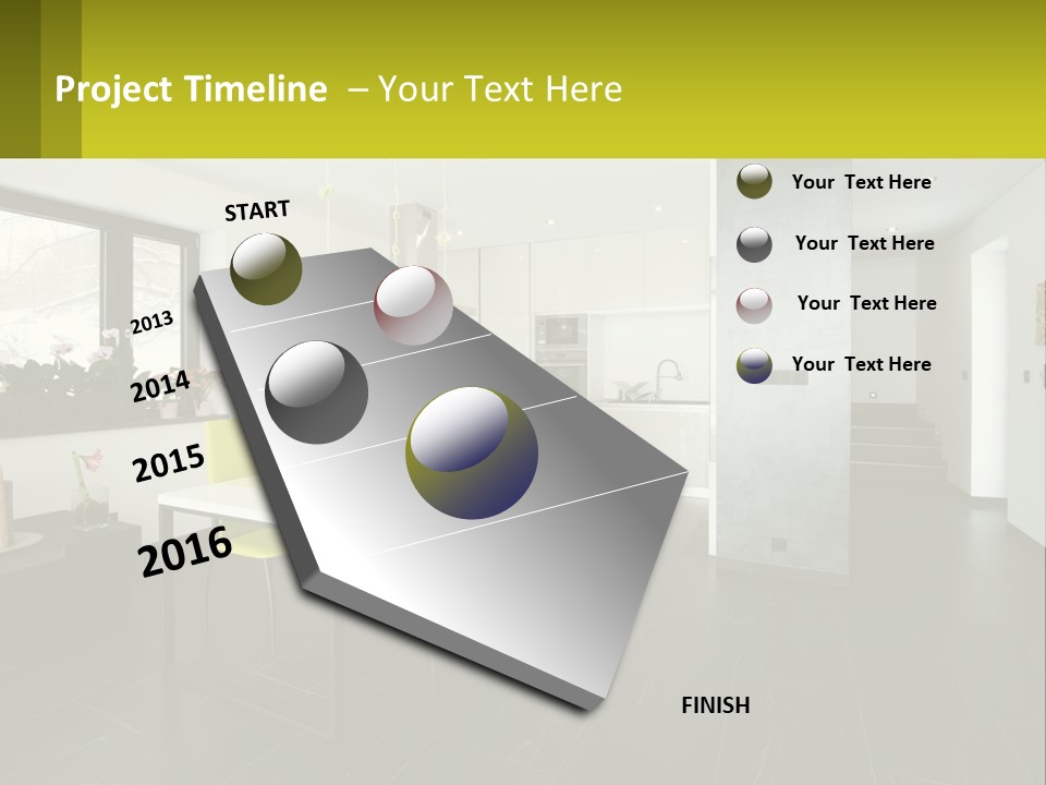 A White Table With Yellow Chairs In A Room PowerPoint Template