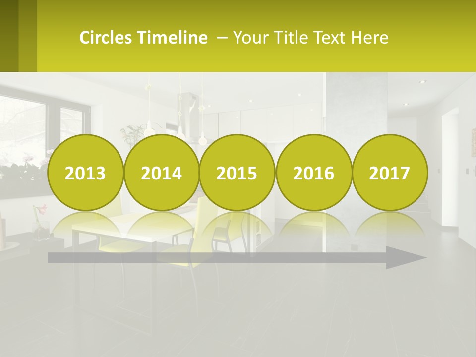 A White Table With Yellow Chairs In A Room PowerPoint Template