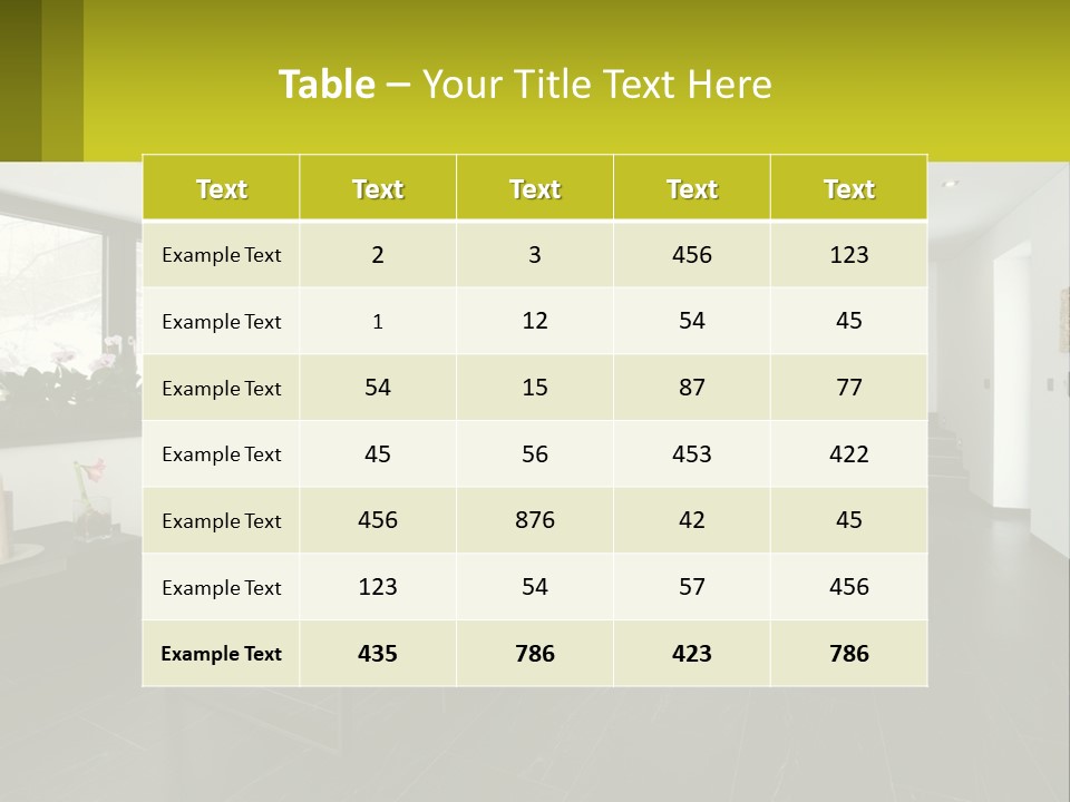 A White Table With Yellow Chairs In A Room PowerPoint Template