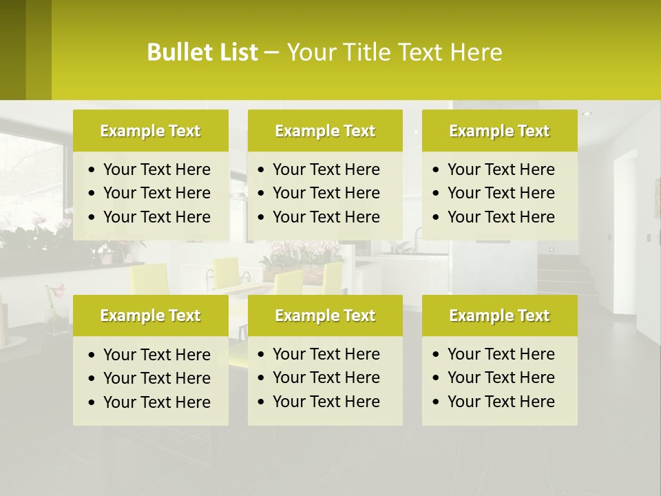 A White Table With Yellow Chairs In A Room PowerPoint Template