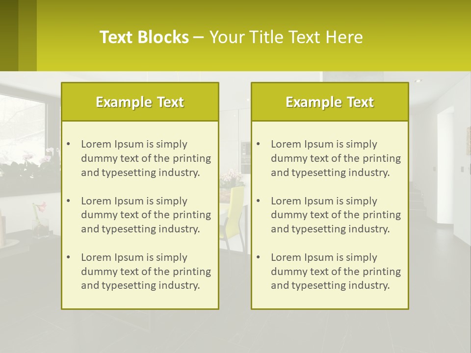 A White Table With Yellow Chairs In A Room PowerPoint Template