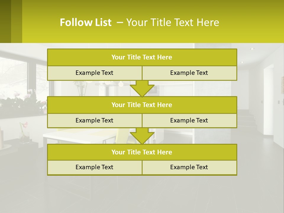 A White Table With Yellow Chairs In A Room PowerPoint Template