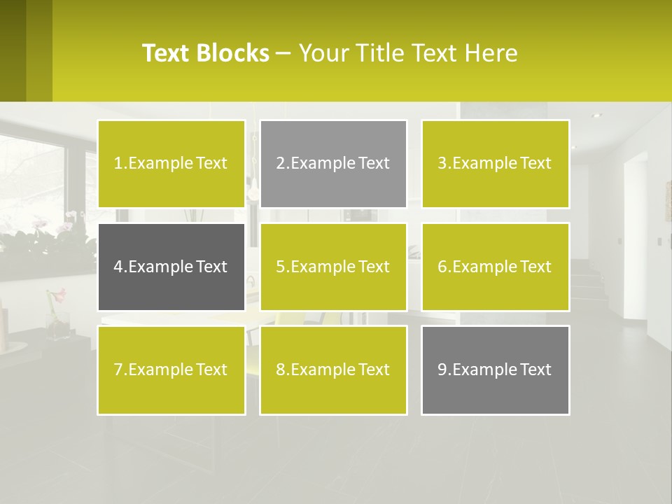A White Table With Yellow Chairs In A Room PowerPoint Template