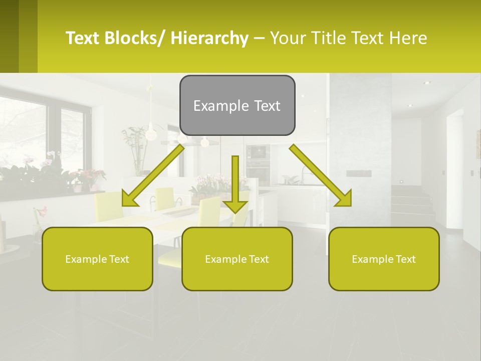 A White Table With Yellow Chairs In A Room PowerPoint Template