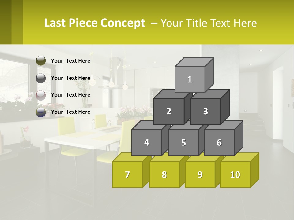 A White Table With Yellow Chairs In A Room PowerPoint Template
