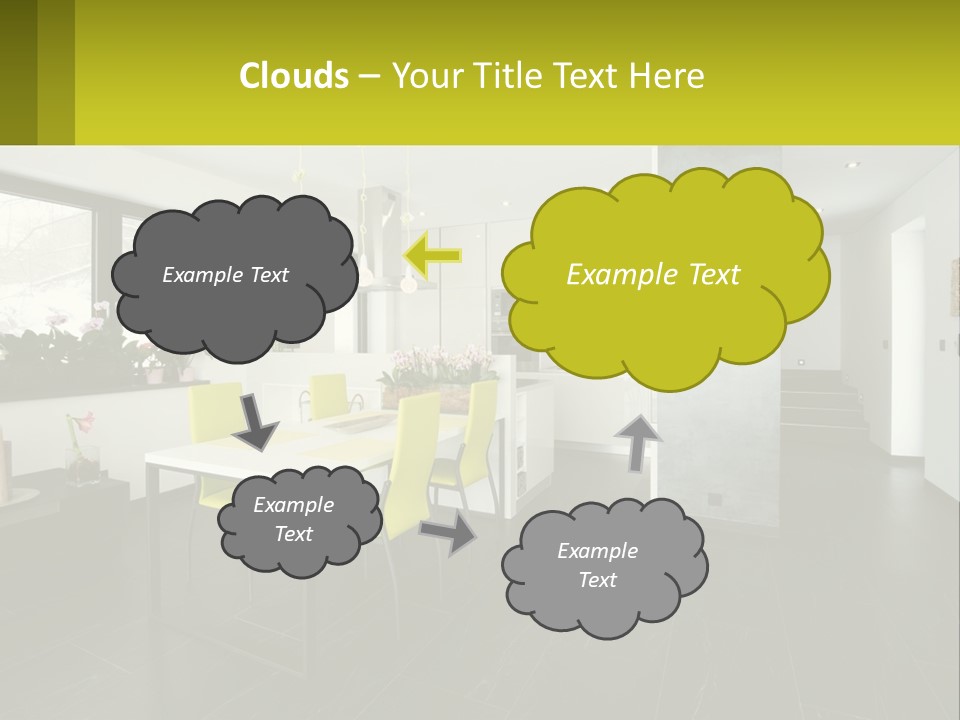 A White Table With Yellow Chairs In A Room PowerPoint Template