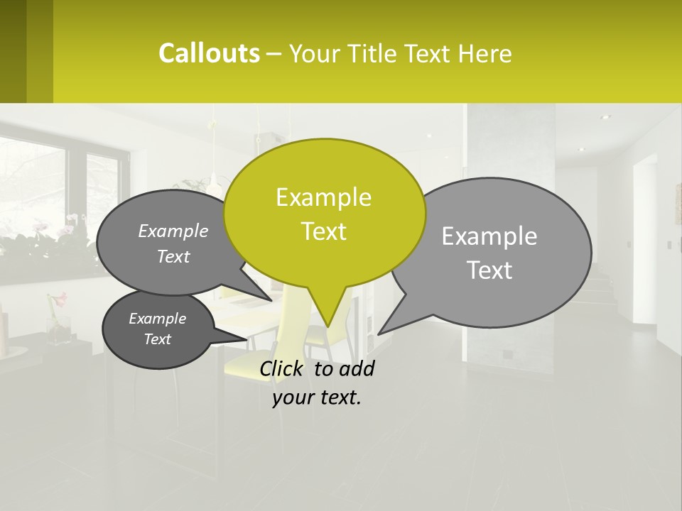 A White Table With Yellow Chairs In A Room PowerPoint Template