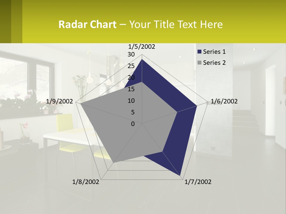 A White Table With Yellow Chairs In A Room PowerPoint Template