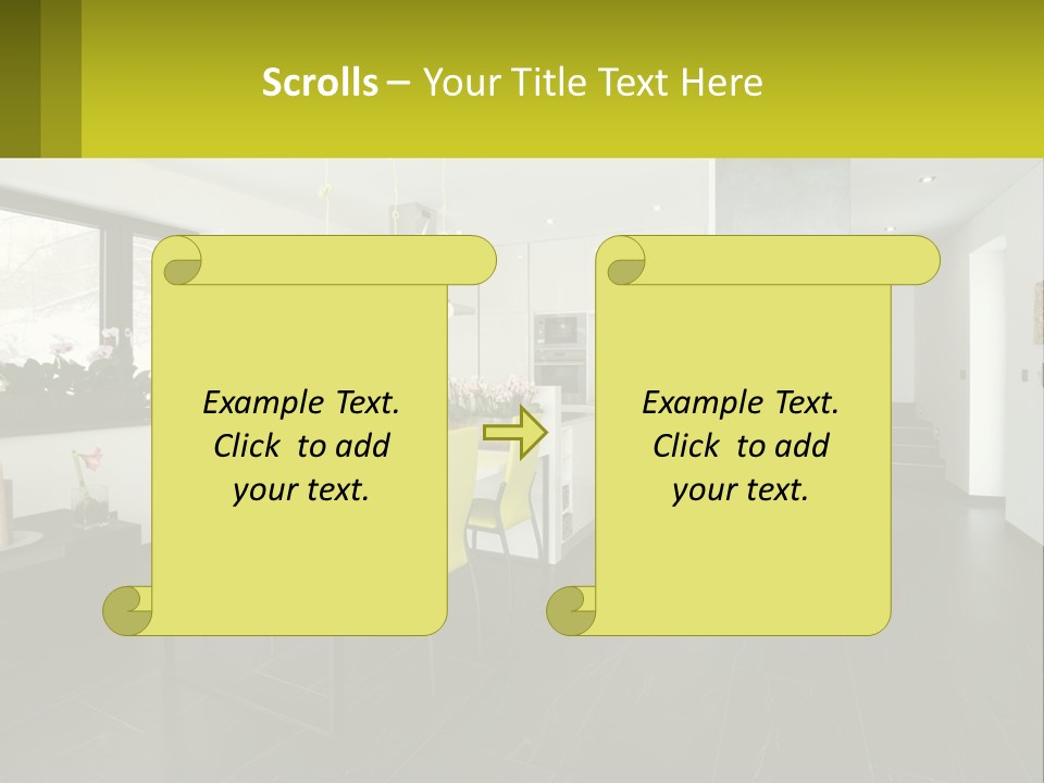 A White Table With Yellow Chairs In A Room PowerPoint Template