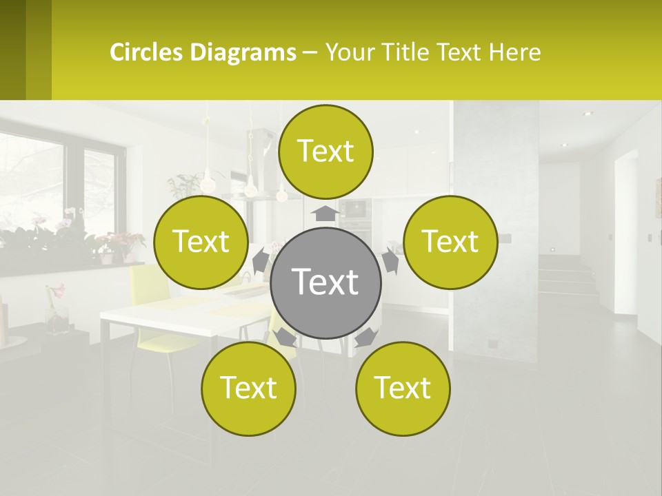 A White Table With Yellow Chairs In A Room PowerPoint Template