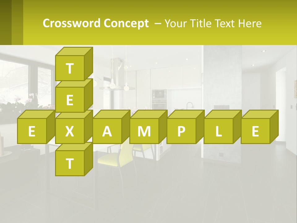 A White Table With Yellow Chairs In A Room PowerPoint Template