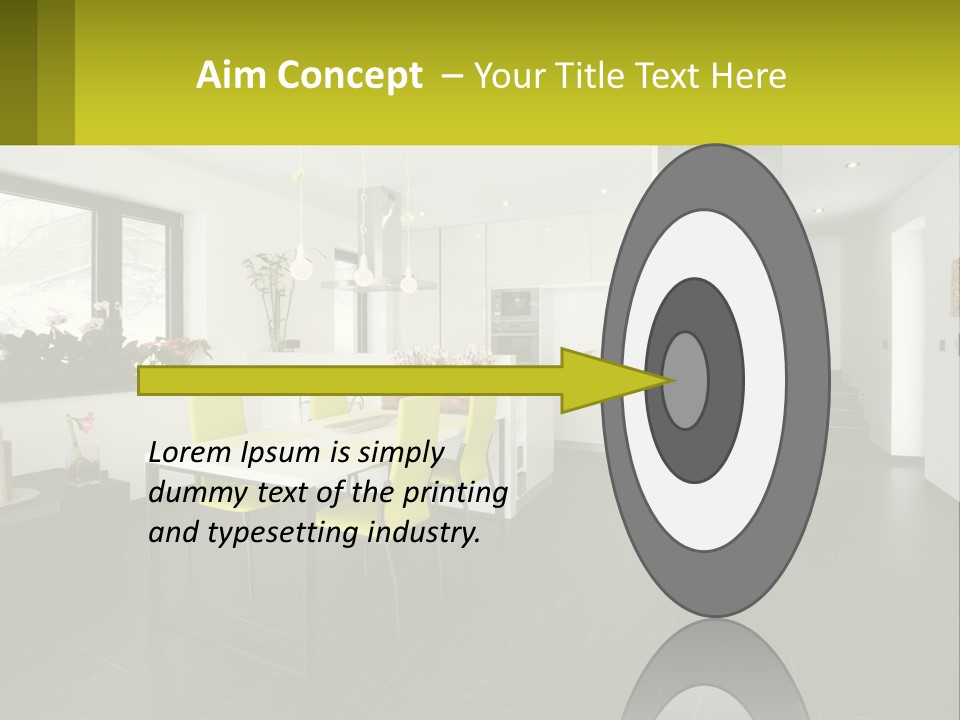 A White Table With Yellow Chairs In A Room PowerPoint Template