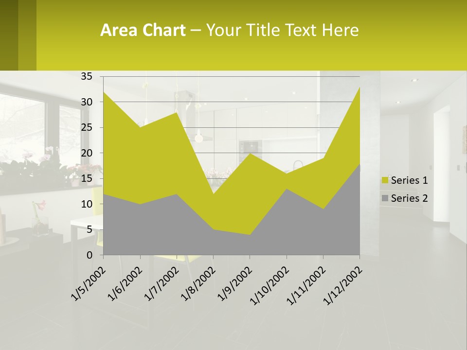 A White Table With Yellow Chairs In A Room PowerPoint Template