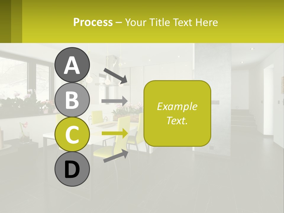 A White Table With Yellow Chairs In A Room PowerPoint Template