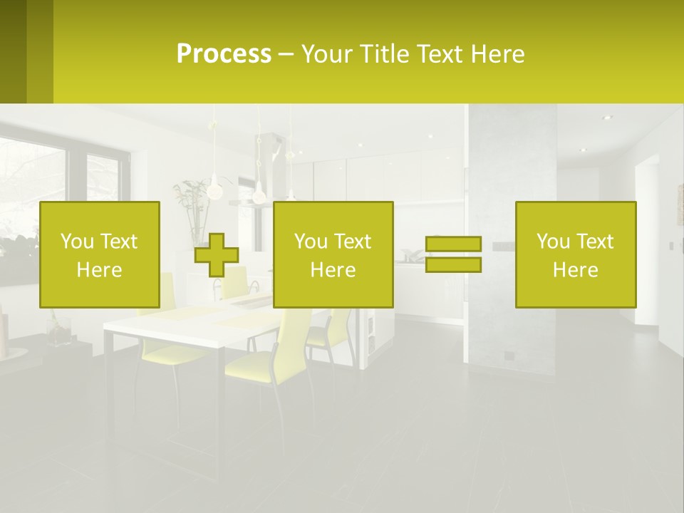 A White Table With Yellow Chairs In A Room PowerPoint Template