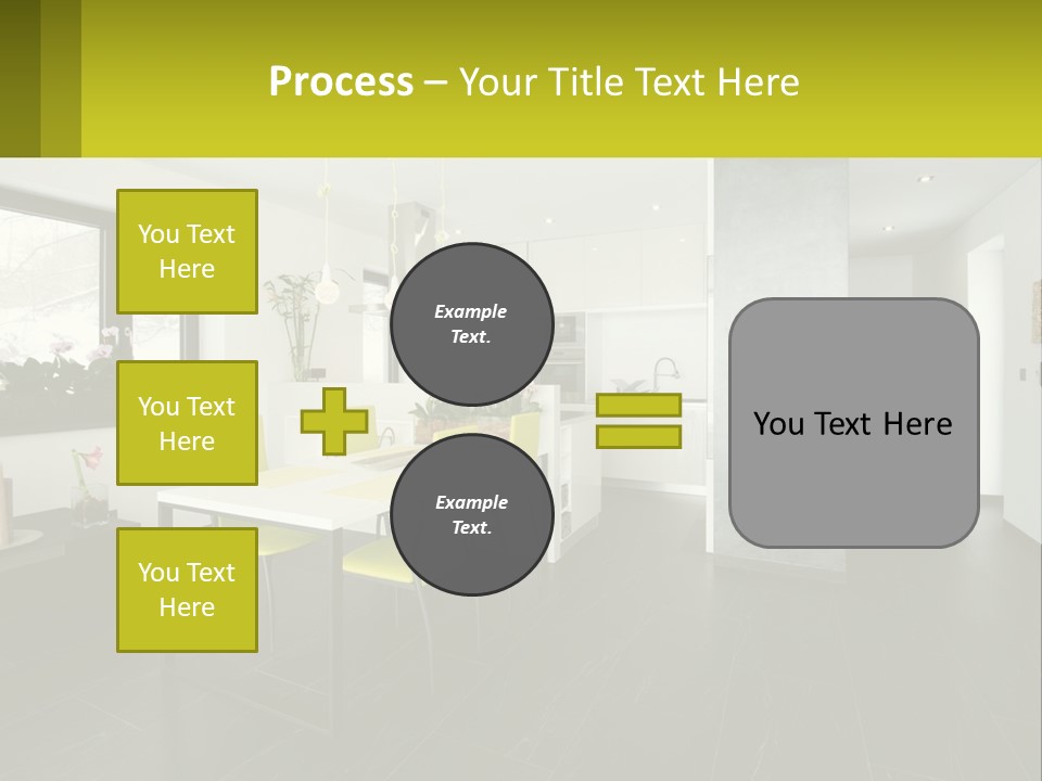 A White Table With Yellow Chairs In A Room PowerPoint Template