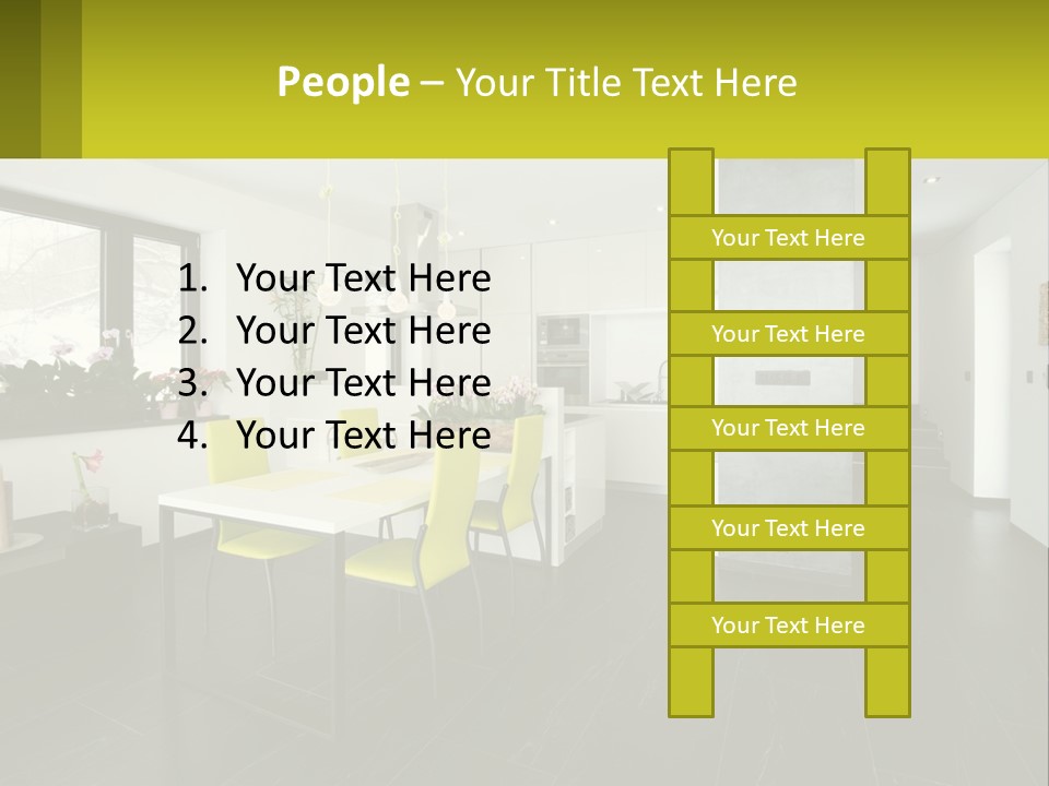 A White Table With Yellow Chairs In A Room PowerPoint Template