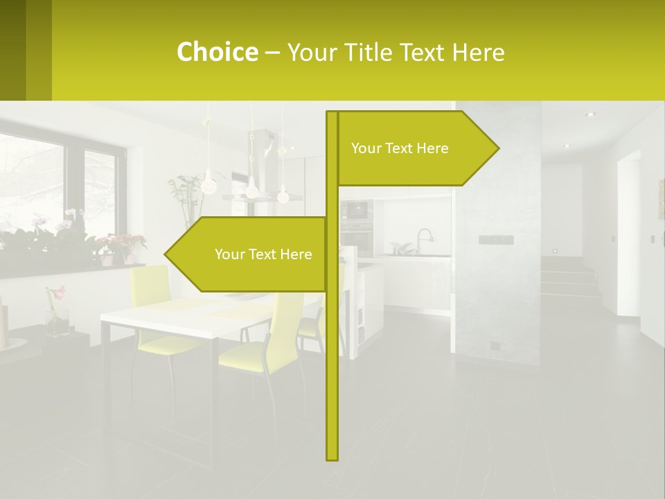 A White Table With Yellow Chairs In A Room PowerPoint Template