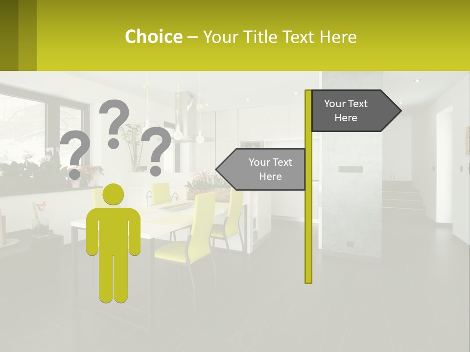 A White Table With Yellow Chairs In A Room PowerPoint Template