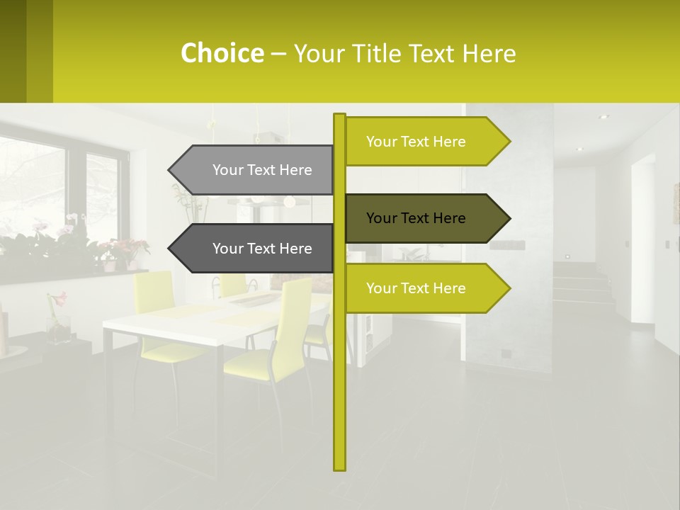 A White Table With Yellow Chairs In A Room PowerPoint Template