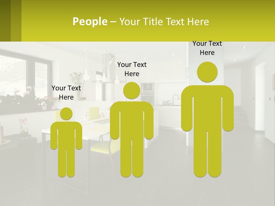A White Table With Yellow Chairs In A Room PowerPoint Template