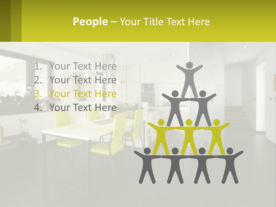 A White Table With Yellow Chairs In A Room PowerPoint Template