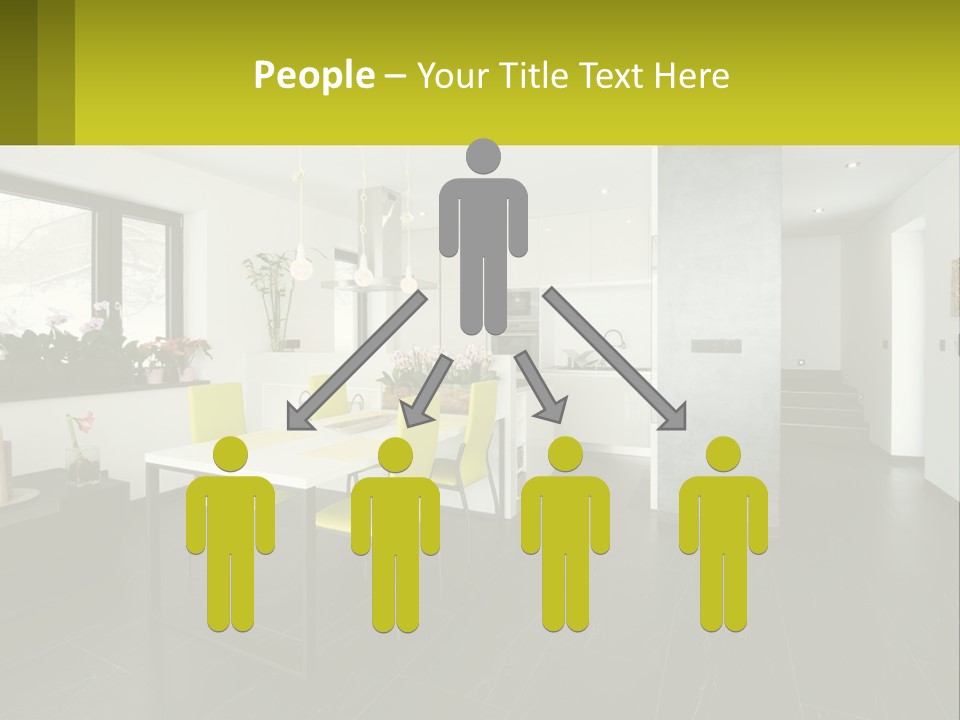 A White Table With Yellow Chairs In A Room PowerPoint Template