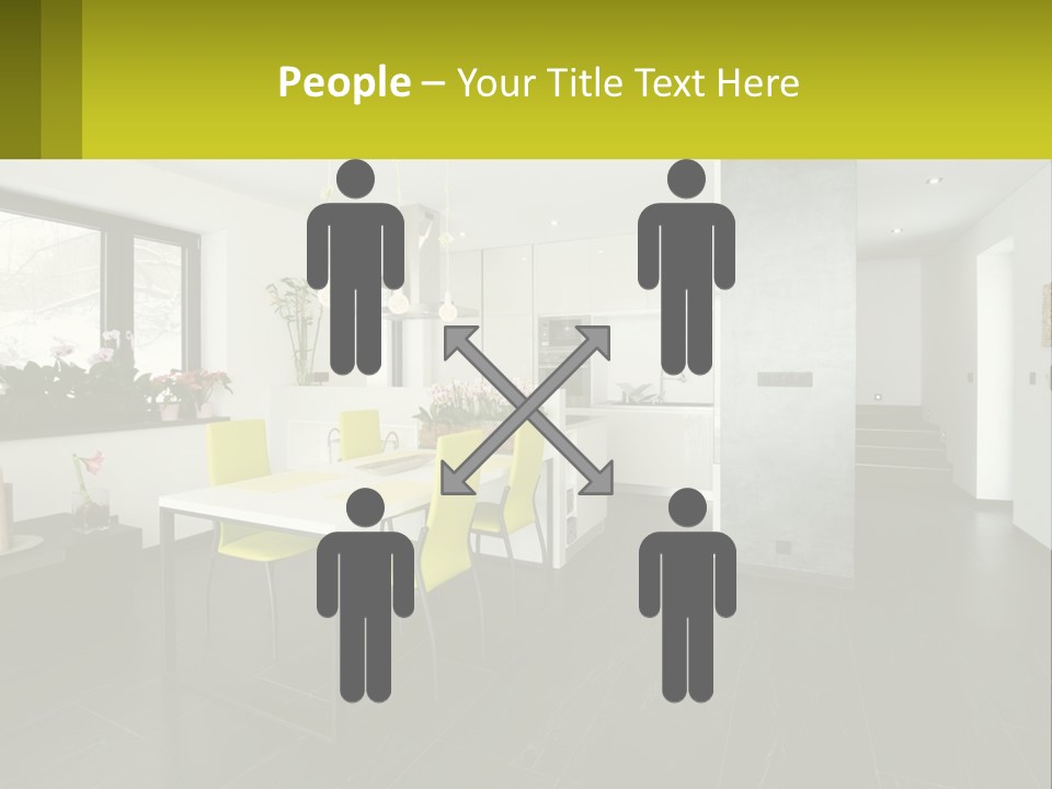 A White Table With Yellow Chairs In A Room PowerPoint Template