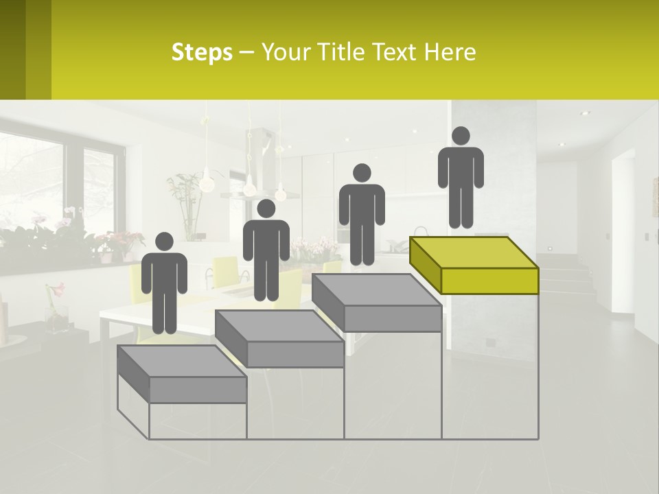 A White Table With Yellow Chairs In A Room PowerPoint Template