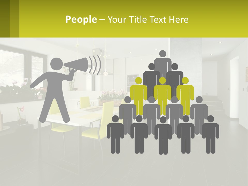 A White Table With Yellow Chairs In A Room PowerPoint Template