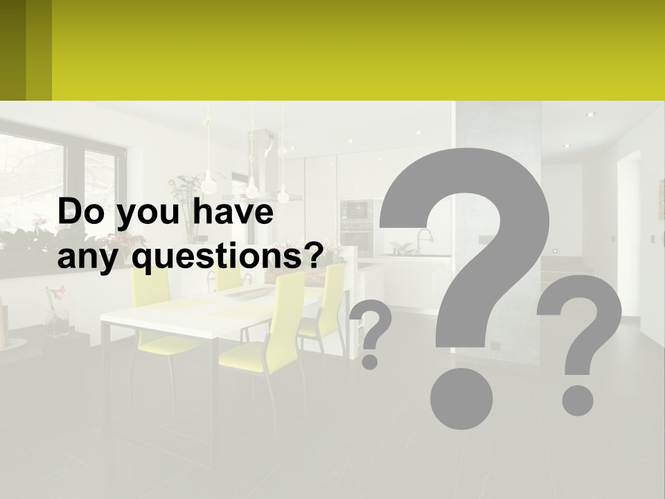 A White Table With Yellow Chairs In A Room PowerPoint Template