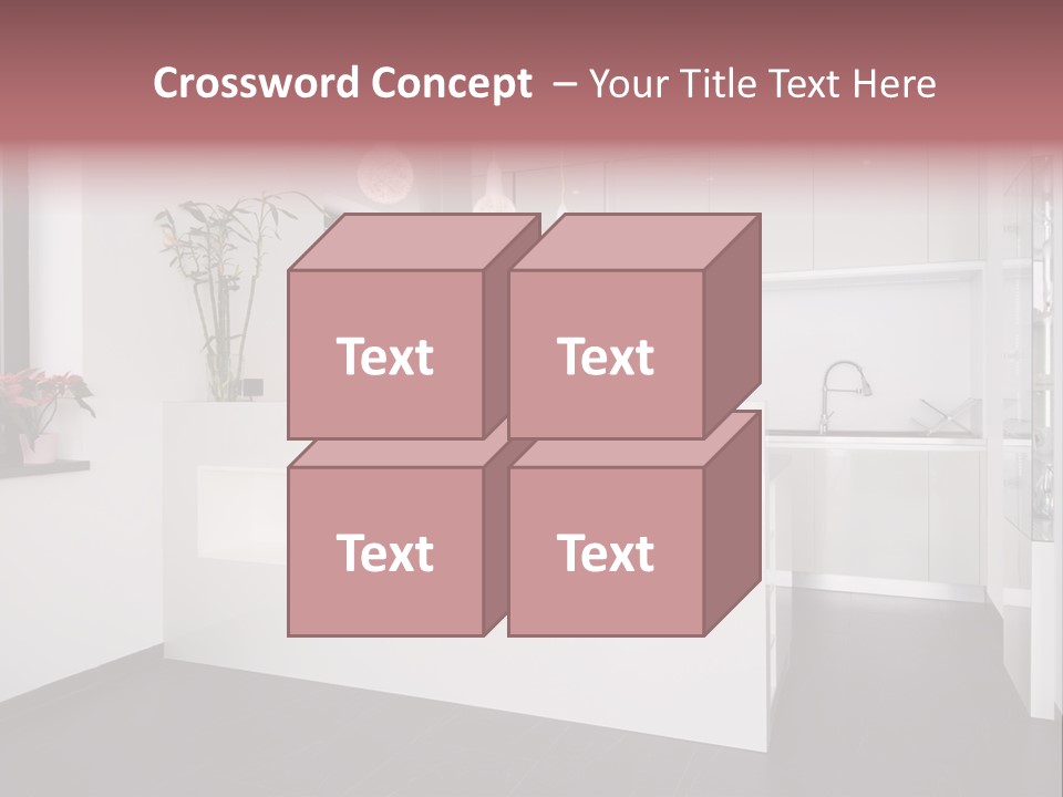 A Kitchen With A White Counter Top And White Cabinets PowerPoint Template