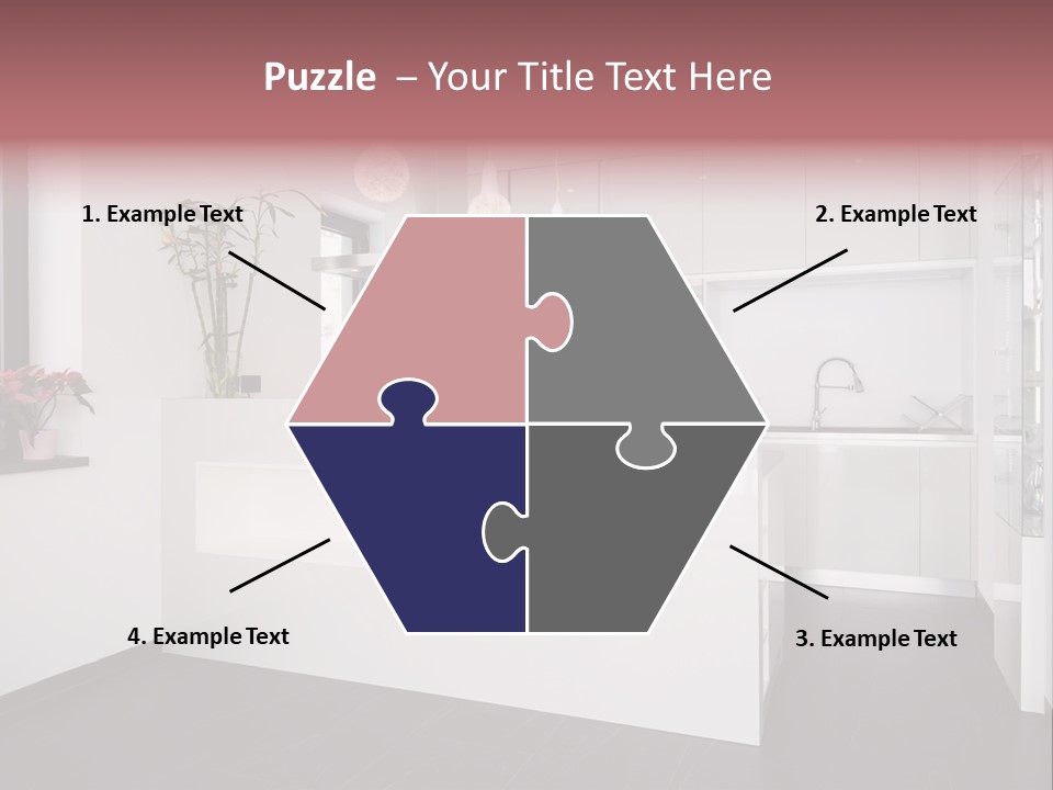 A Kitchen With A White Counter Top And White Cabinets PowerPoint Template