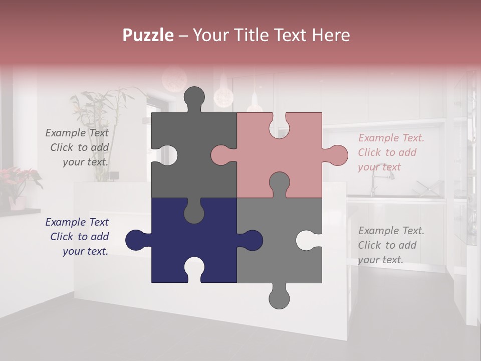 A Kitchen With A White Counter Top And White Cabinets PowerPoint Template