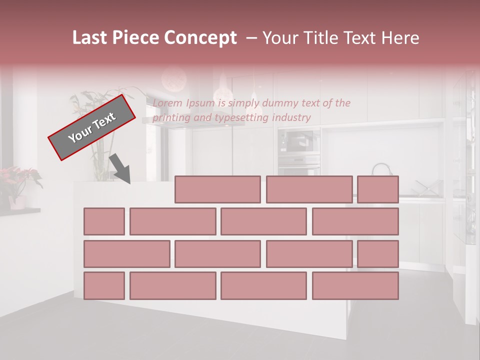 A Kitchen With A White Counter Top And White Cabinets PowerPoint Template