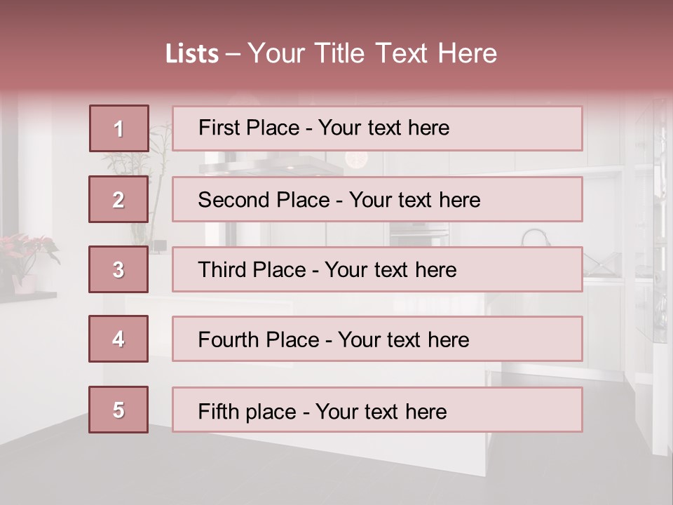 A Kitchen With A White Counter Top And White Cabinets PowerPoint Template