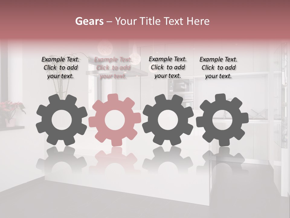 A Kitchen With A White Counter Top And White Cabinets PowerPoint Template